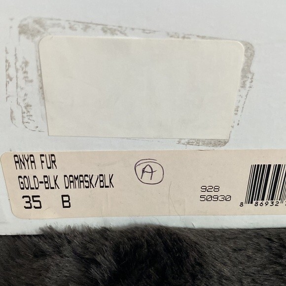 NIB Tabitha Simmons Anya fur mules with black and gold damask fabric Size EU35 - Picture 8 of 8